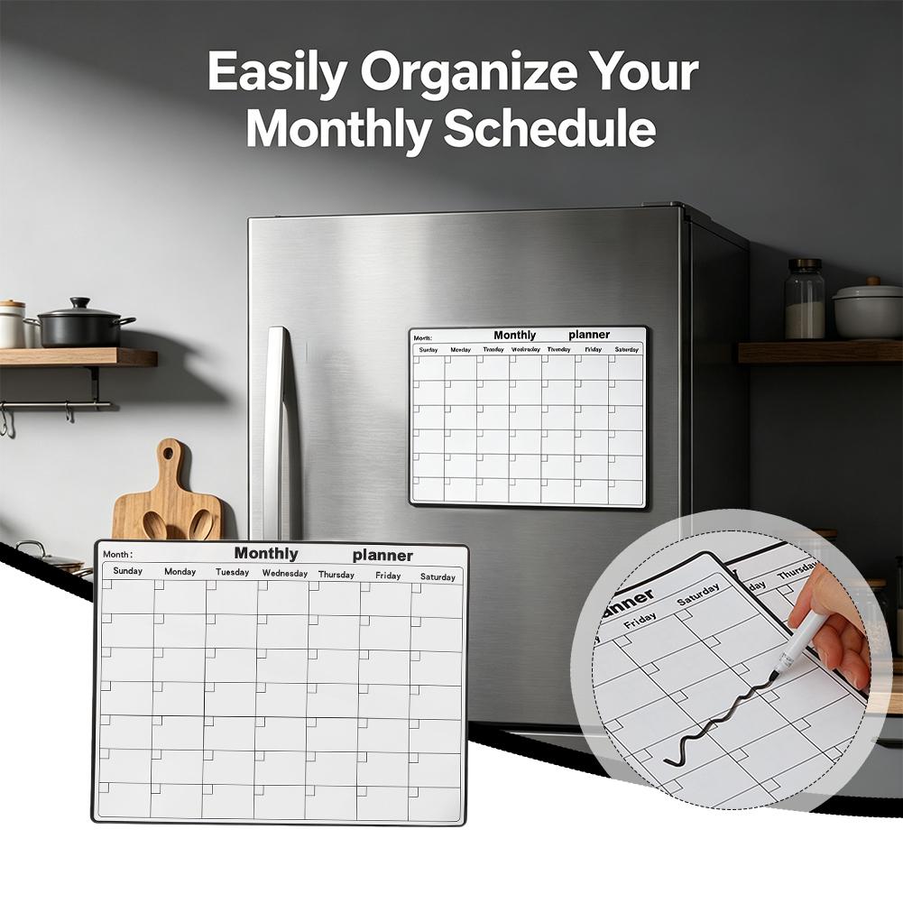 Magnetic Calendar Board - ปฏิทินแม่เหล็กติดตู้เย็น กระดานไวท์บอร์ดวางแผนรายเดือน กระดานบันทึกข้อความ แผ่นบันทึกแม่เหล็กติดตู้เย็น ของตกแต่งห้องครัว