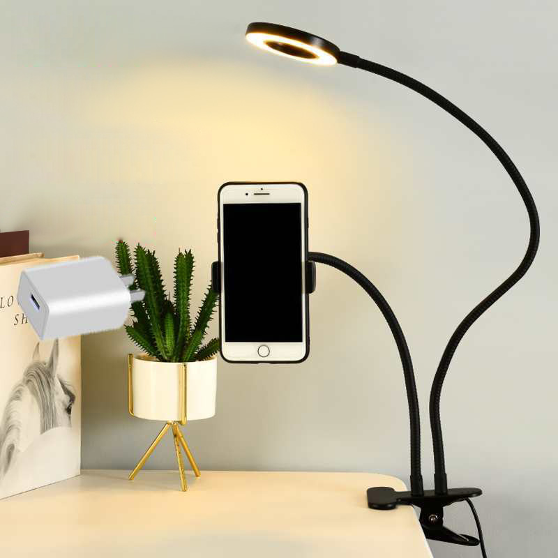 Home Office Lamp - ที่วางโทรศัพท์มือถือแบบยืดหยุ่นสากลพร้อมไฟวงแหวนเซลฟี่สํานักงาน Lazy Bracket โคมไฟตั้งโต๊ะไฟ LED สําหรับไฟเติมสตรีมสด