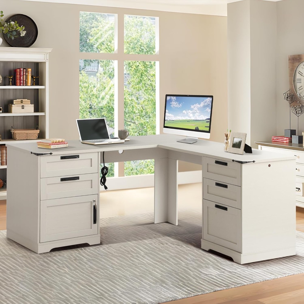 Home Office L Shaped Desk - โต๊ะทำงานผู้บริหารรูปตัว L ขนาด 60 นิ้ว พร้อมลิ้นชัก