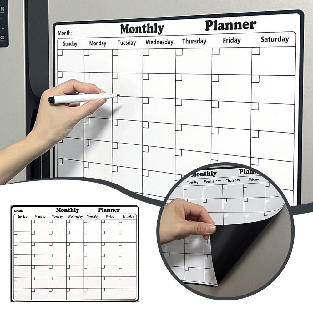 Magnetic Calendar Board - ปฏิทินลบแห้งแบบแม่เหล็กที่มีสไตล์ไวท์บอร์ดสติกเกอร์ตู้เย็นแม่เหล็กรายสัปดาห์วางแผนรายเดือนตารางกระดานข้อความ