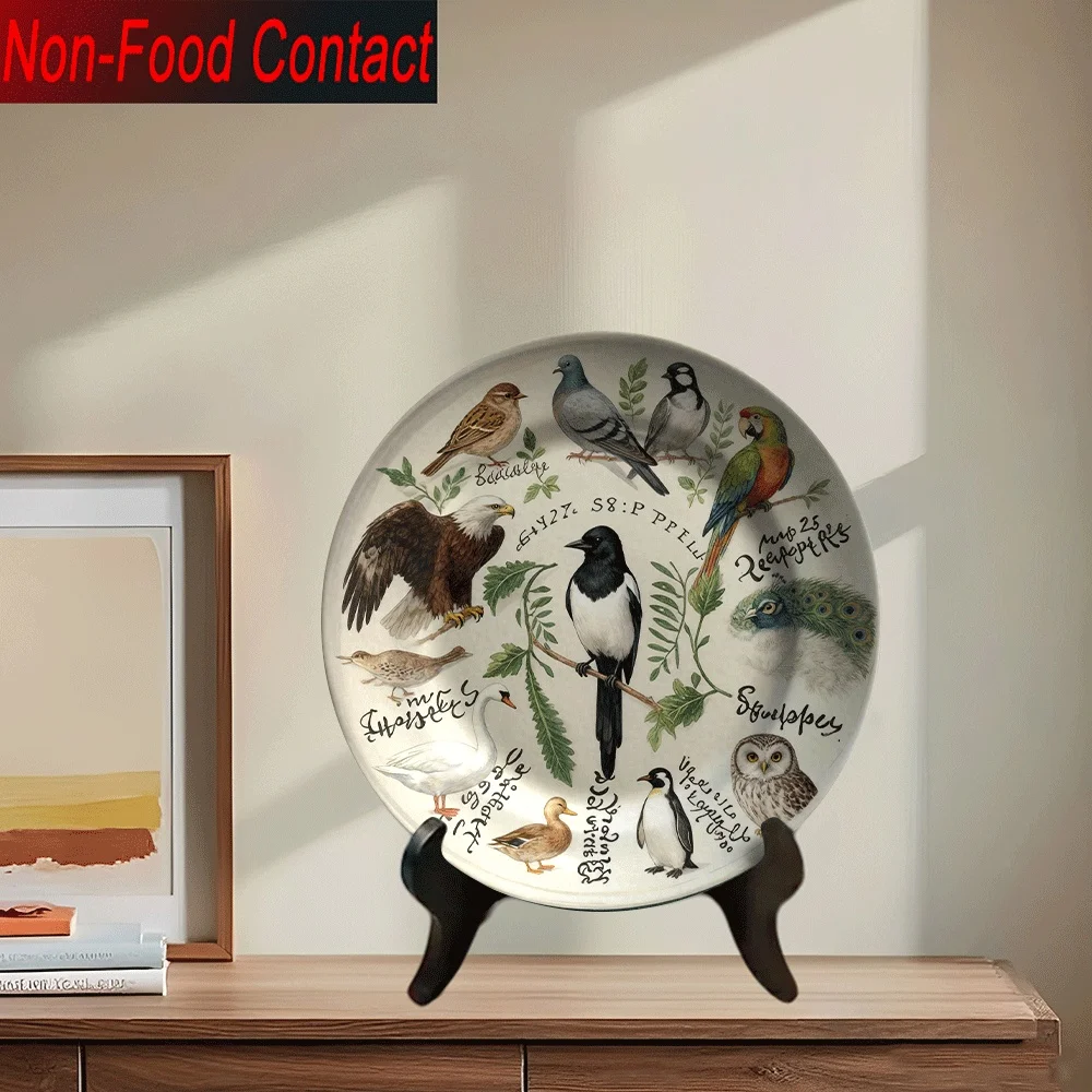 Home Office Contact - จานเซรามิกตกแต่งสไตล์วินเทจ 1 ชิ้น - ลายวาดมือรูปนกและดอกไม้ ปลอดภัยสำหรับอาหาร