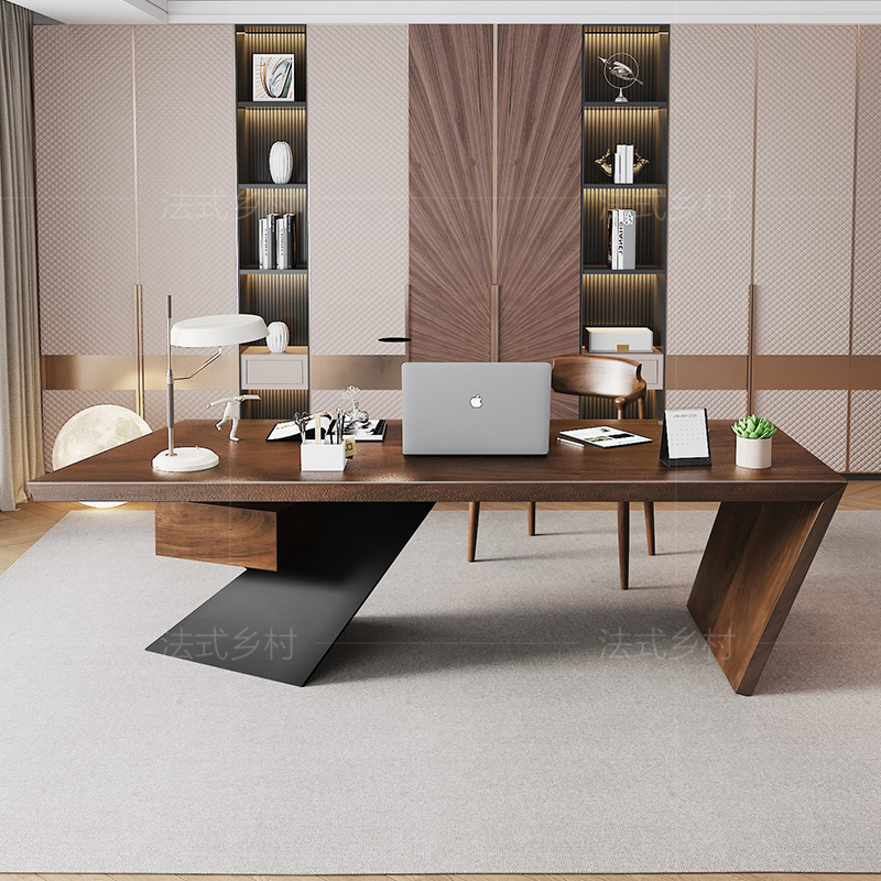 Home Office L Shaped Desk - โต๊ะทำงานประธานบริษัทไม้วอลนัทอเมริกาใต้ขนาดใหญ่สไตล์โมเดิร์นหรูหรา