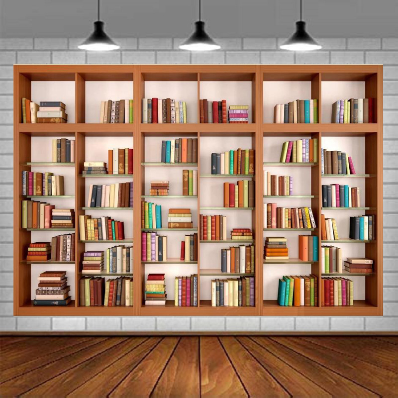 Home Office Zoom Background - ฉากหลังถ่ายภาพชั้นวางหนังสือไม้สมัยใหม่ สำหรับถ่ายภาพหนังสือ ฉากหลังการประชุมทางวิดีโอ การประชุมทางไกล ฉากหลังสำนักงานที่บ้าน