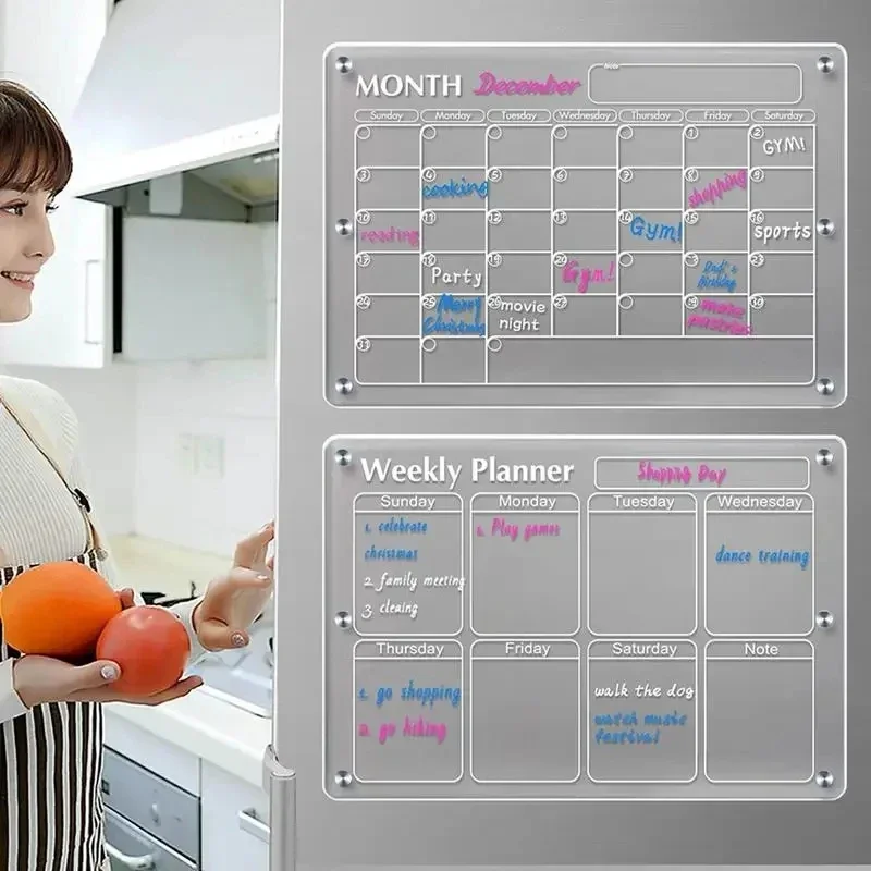 Magnetic Calendar Board - แม่เหล็กตู้เย็นสติกเกอร์อะคริลิคใสปฏิทินรายสัปดาห์ Planner ตารางแม่เหล็ก Reusable BOARD ตู้เย็นข้อความเมนู