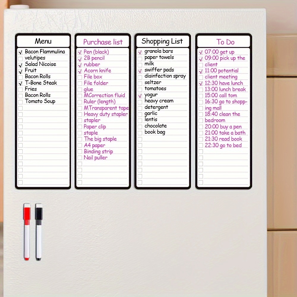 Magnetic Calendar Board - กระดานไวท์บอร์ดแม่เหล็กแบบลบได้ 4 ชิ้น - กระดานไวท์บอร์ดติดตู้เย็นอเนกประสงค์ขนาด 4