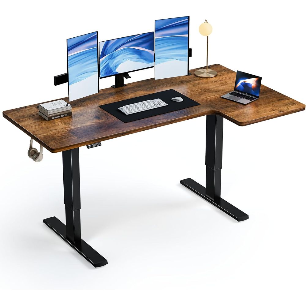 Home Office L Shaped Desk - โต๊ะปรับระดับความสูงด้วยไฟฟ้ารูปตัว L ขนาด 63 นิ้ว พร้อมการตั้งค่าหน่วยความจำ