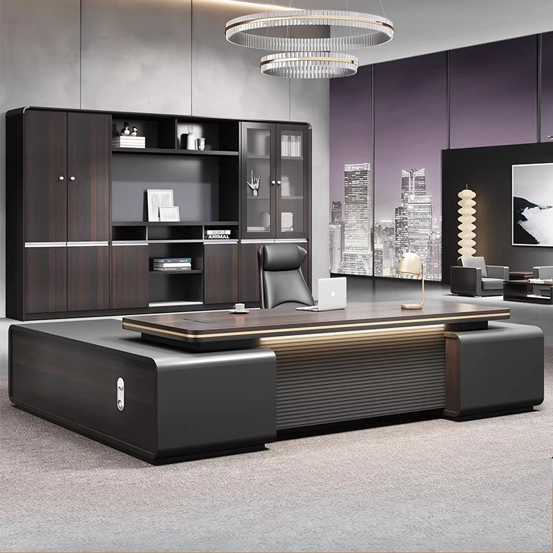 Home Office L Shaped Desk - โต๊ะคอมพิวเตอร์แบบยุโรปพร้อมลิ้นชัก โต๊ะทำงานไม้สีดำ เฟอร์นิเจอร์ทันสมัย โต๊ะทำงานมุมพร้อมที่เก็บของ