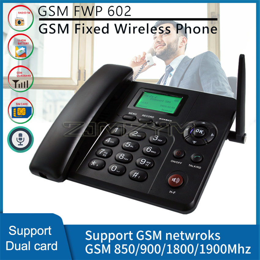 Home Office Call Center - GSM โทรศัพท์เคลื่อนที่แบบสองซิมการ์ด, โทรศัพท์ตั้งโต๊ะแบบไร้สายหน้าจอ LCD มีหลายภาษาสำหรับสำนักงานบ้านโทรศัพท์พร้อมชุดหูฟังบริษัทโรงแรม