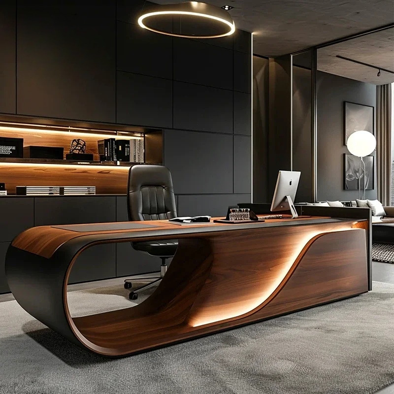Home Office L Shaped Desk - โต๊ะทำงานผู้บริหารไม้สไตล์จีนสมัยใหม่เรียบง่าย พร้อมลิ้นชัก โต๊ะผู้บริหารระดับหรู