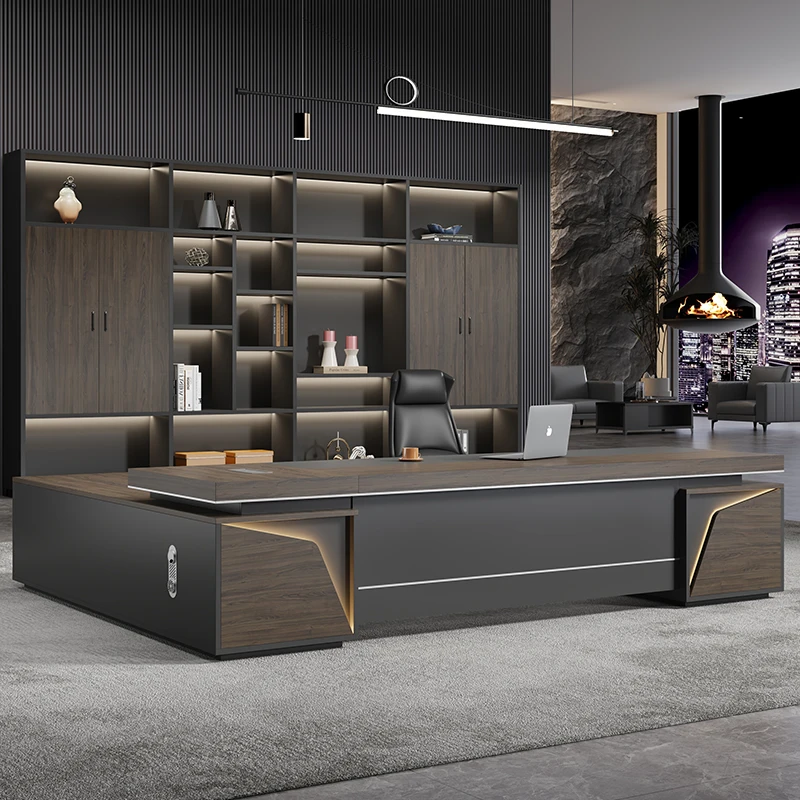 Home Office L Shaped Desk - เฟอร์นิเจอร์สำนักงาน โต๊ะทำงานรูปตัว L พร้อมชั้นวางของ โต๊ะคอมพิวเตอร์สำหรับผู้บริหาร โต๊ะทำงานเข้ามุม