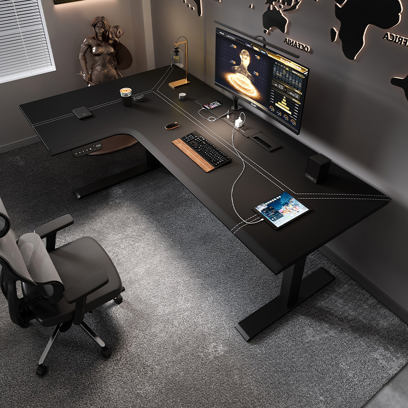 Home Office L Shaped Desk - โต๊ะยกไฟฟ้ารูปตัวแอล โต๊ะทำงานอีสปอร์ต โต๊ะคอมพิวเตอร์ โต๊ะทำงานที่บ้าน โต๊ะอ่านหนังสือ โต๊ะไม้จริง