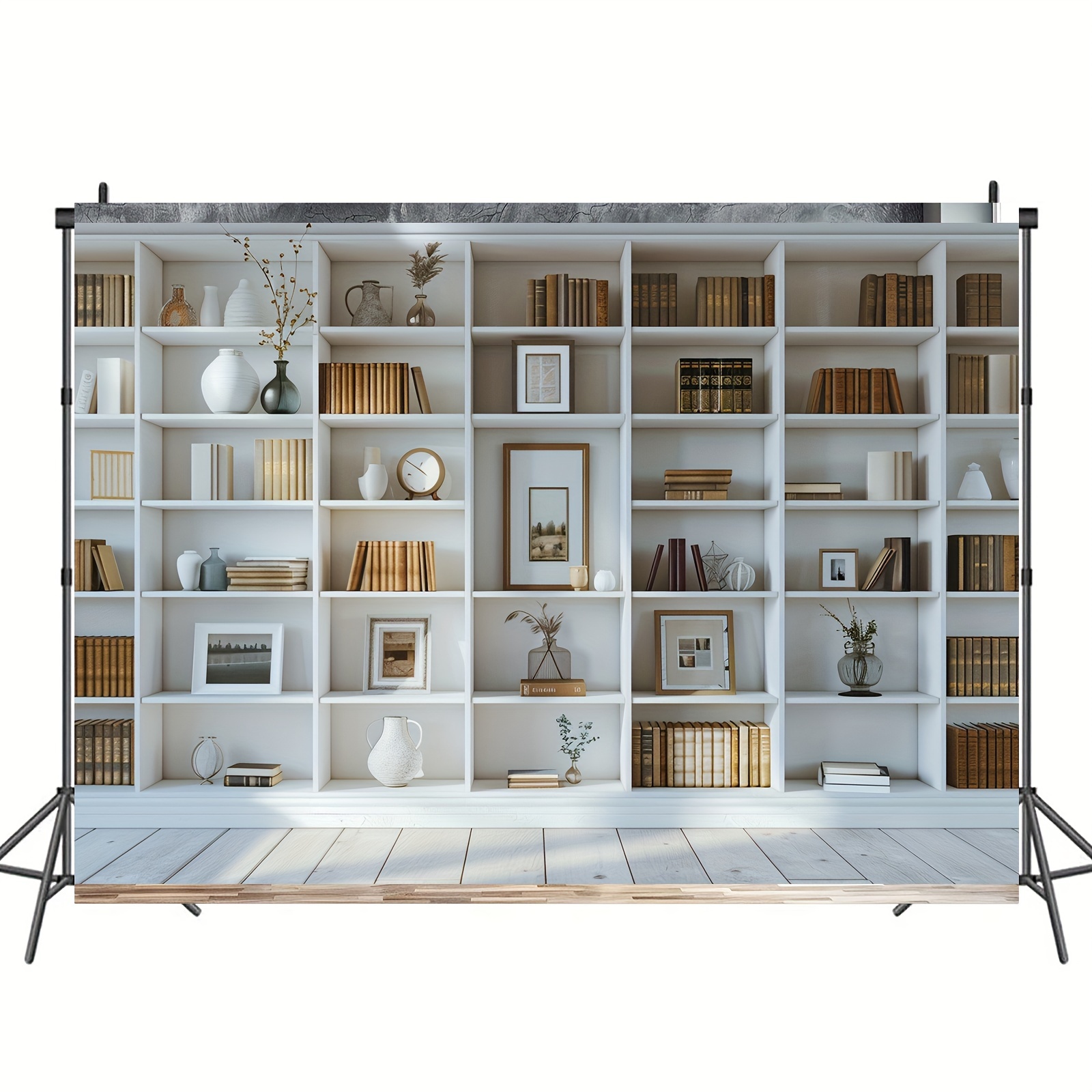 1 PC สีขาวชั้นวางหนังสือพื้นหล - Home Office Zoom Background บทวิจารณ์และราคา