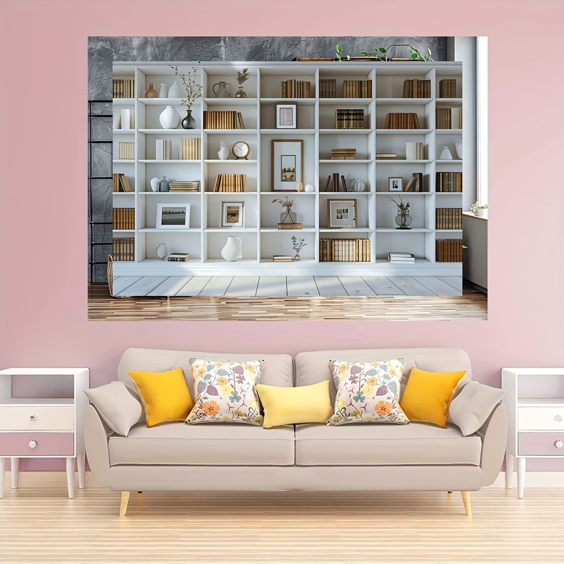 1 PC สีขาวชั้นวางหนังสือพื้นหล - Home Office Zoom Background บทวิจารณ์และราคา