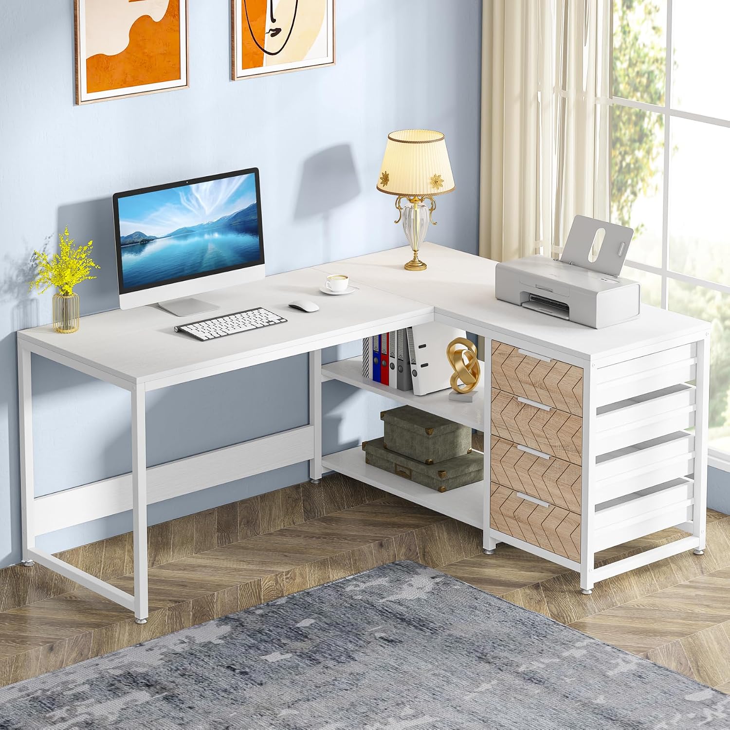 โต๊ะคอมพิวเตอร์รูปตัว L พร้อมล - Home Office L Shaped Desk บทวิจารณ์และราคา