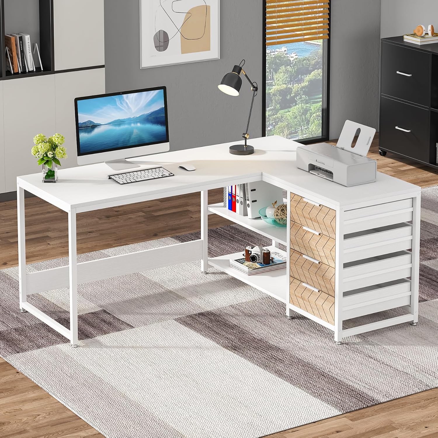 โต๊ะคอมพิวเตอร์รูปตัว L พร้อมล - Home Office L Shaped Desk บทวิจารณ์และราคา