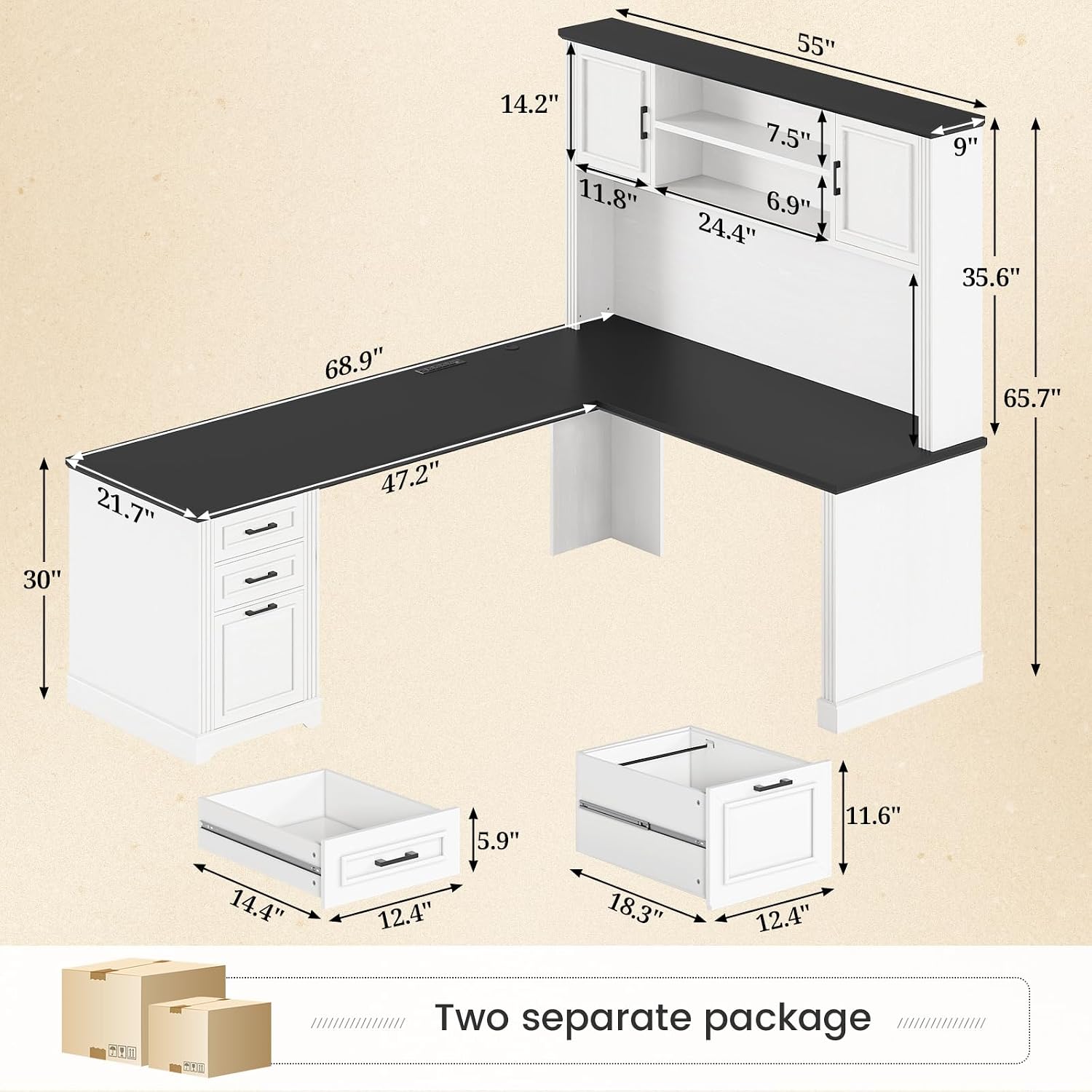 โต๊ะทำงานรูปตัว L พร้อมตู้เก็บ - Home Office L Shaped Desk บทวิจารณ์และราคา